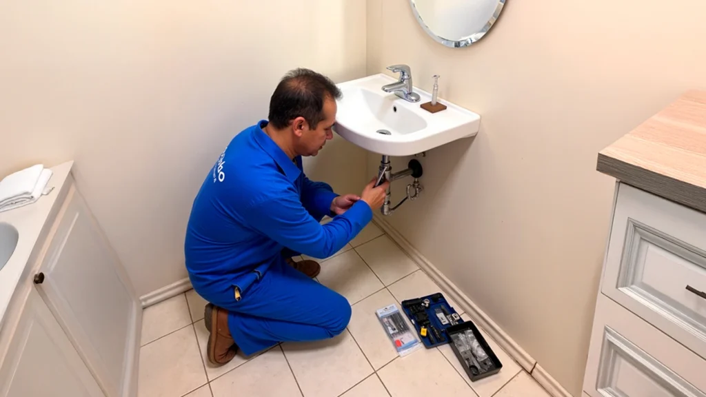 fontanero arreglando lavabo